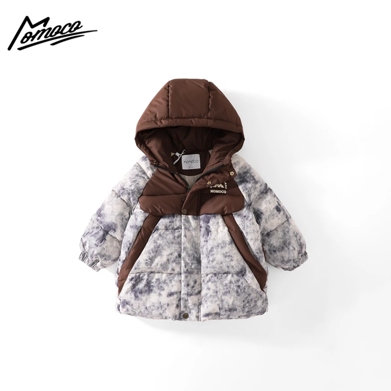 MOMOCO冬季新款男童时尚潮流拼接带标棉服外套75430101020