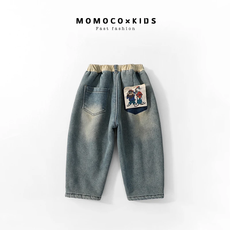 MOMOCO2024冬季男童宽松韩版休闲时尚韩版百搭牛仔裤75430350003