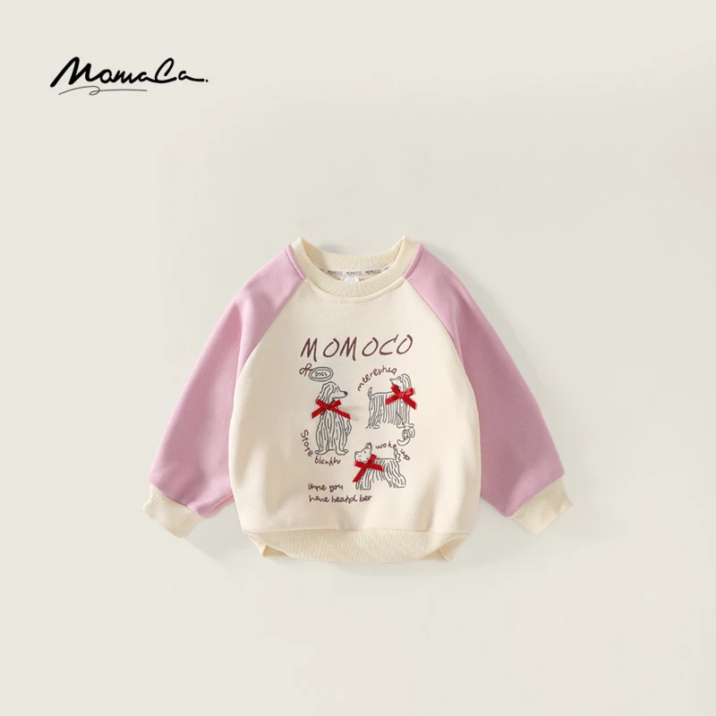 MOMOCO冬季新款女童潮流甜美印花蝴蝶结小狗卫衣75830232018