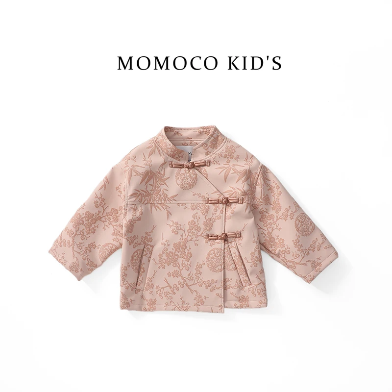 MOMOCO/2024春季儿童印花皮衣复古国风新中式外套 75530107007