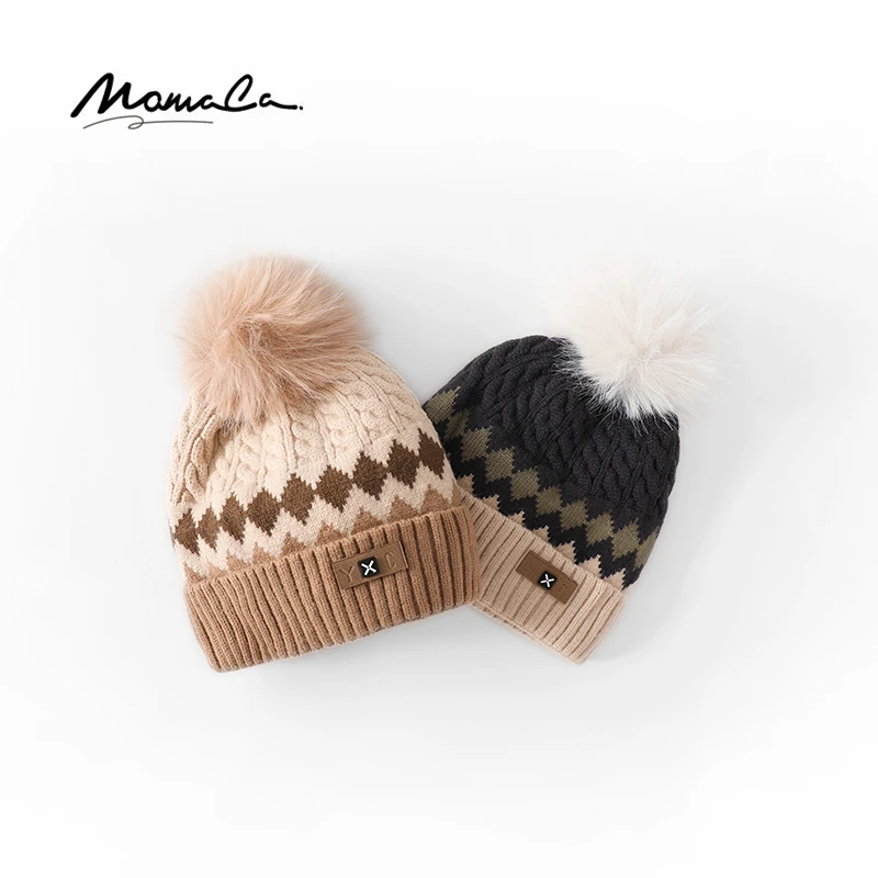 MOMOCO冬季款男童撞色针织帽洋气帽子75452432003&75452432004