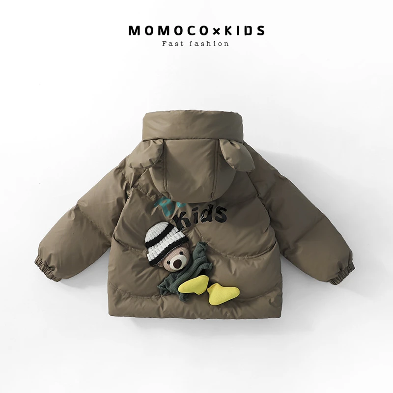 MOMOCO-冬季冬款小童时尚贴标小熊口袋加厚保暖羽绒服76430102221