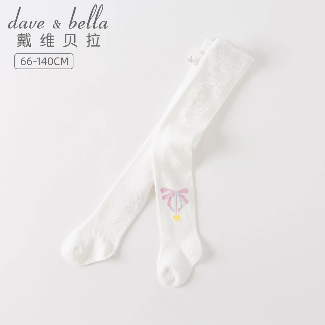 戴维贝拉童装女宝连裤袜春秋儿童白色打底裤袜弹力外穿DB1230259