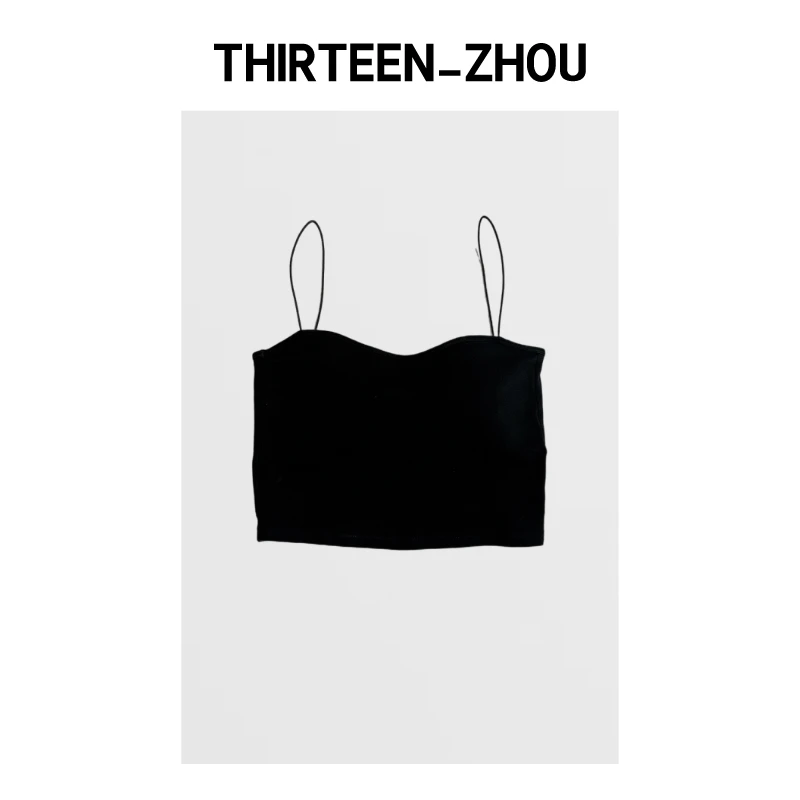 THIRTEEN_ZHOU 吊带美背 黑色100棉 舒适透气带胸垫