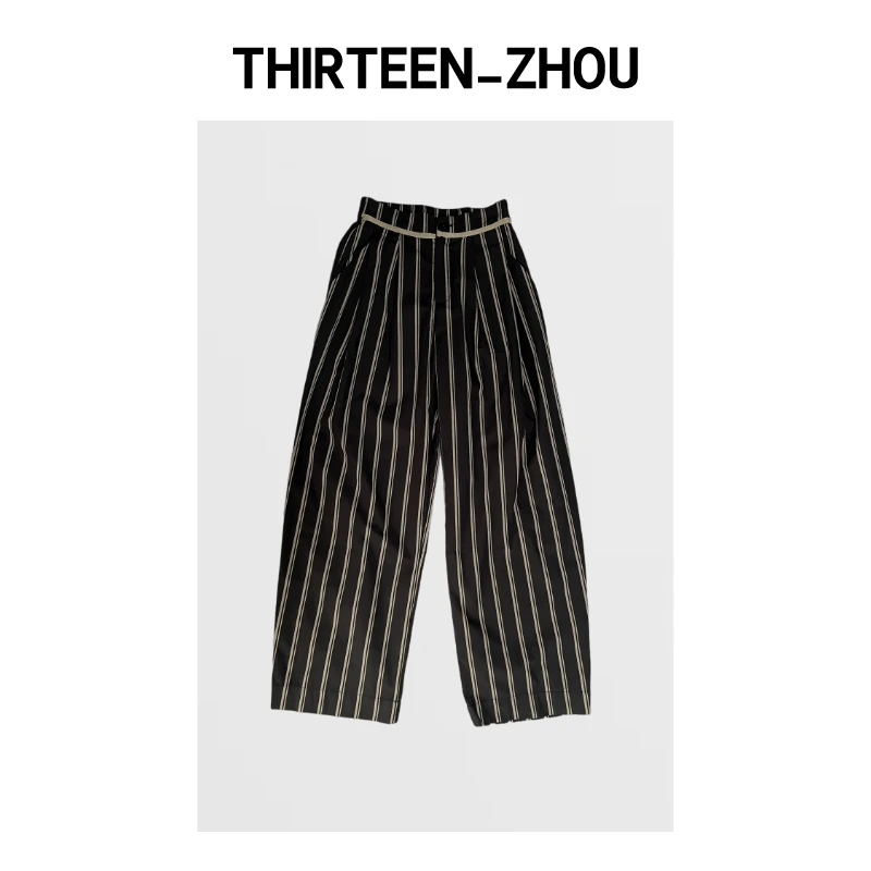 THIRTEEN_ZHOU 新款 条纹休闲阔腿裤 灯笼裤 洋气舒适