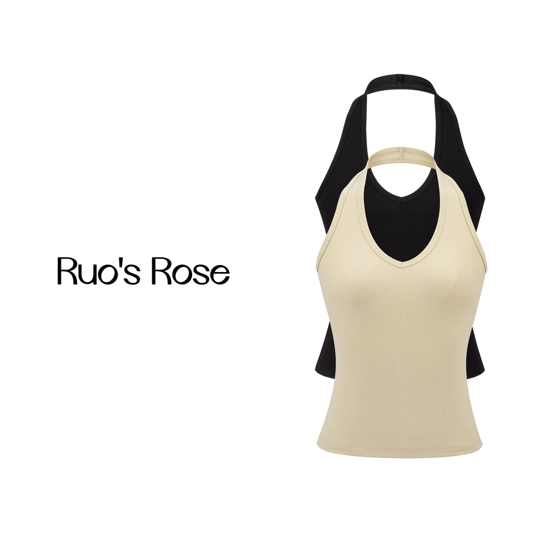 Ruos Rose 挂脖纸露背吊带V领小上衣