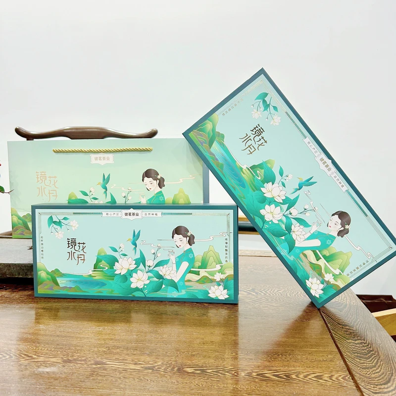 茉莉花香六窨制工艺甘醇耐泡豆香丰富茉莉飘雪蒙顶绿茶定制礼盒袋