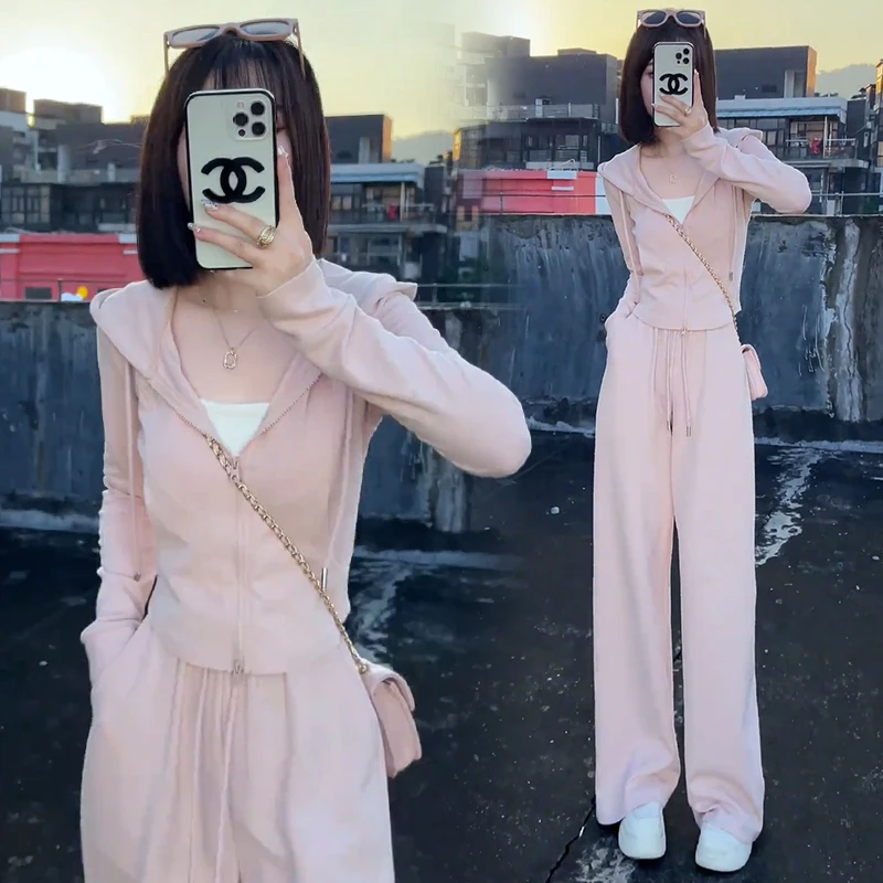 含棉小个子休闲运动服套装女2025年秋季新款连帽卫衣阔腿裤两件套