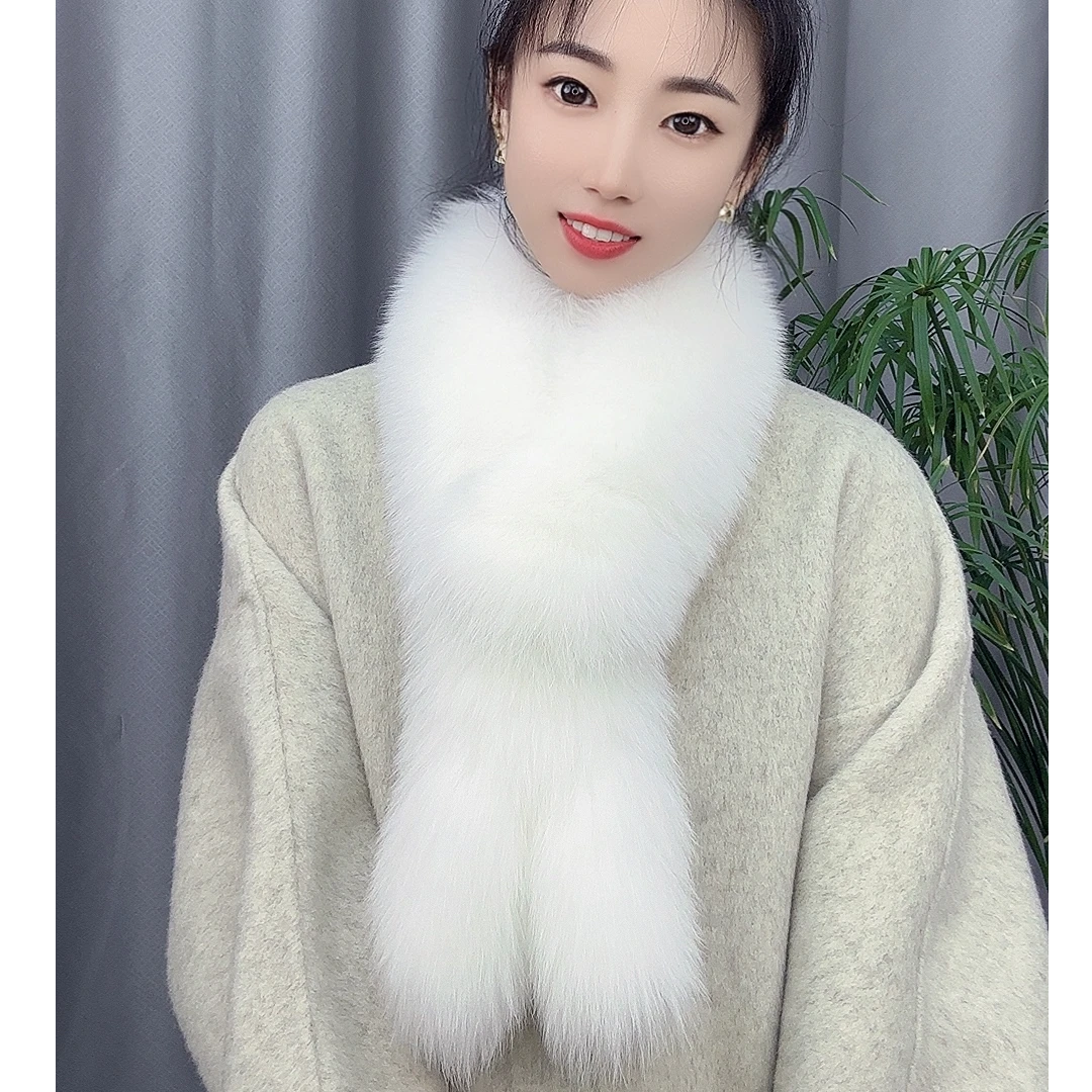 100%双面狐狸獭兔毛【兔耳朵款】冬季保暖女士围巾调节长短洋气时尚