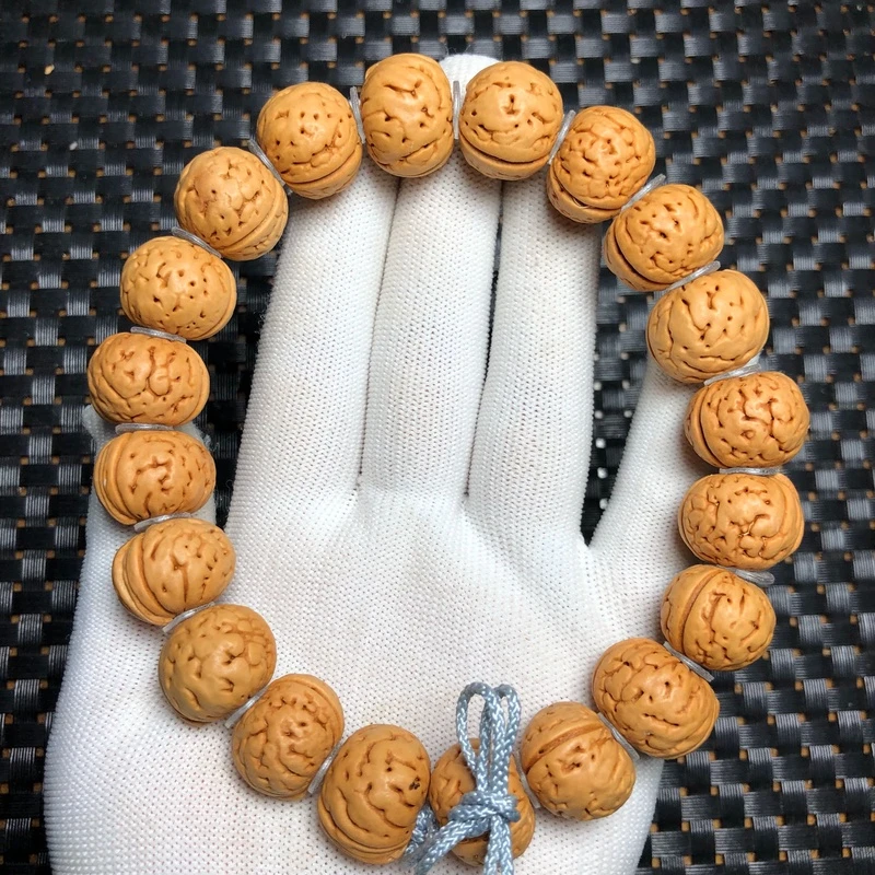 把件0317纽扣桃核矮桩18颗以上手持尺寸19-20mm姜黄皮深清处理