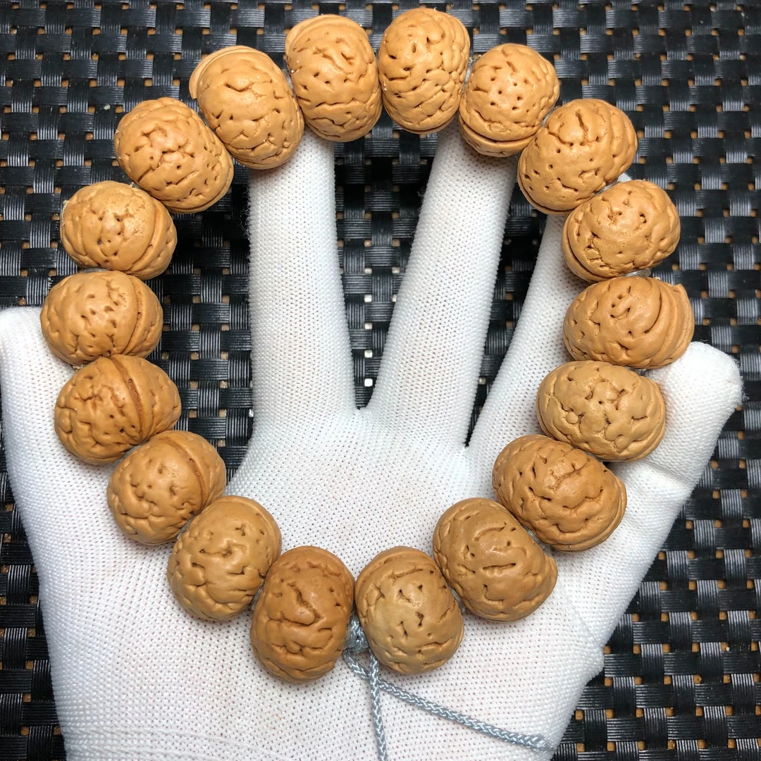 把件0318桃核纽扣矮桩18颗手持姜黄皮深度清理21-22mm