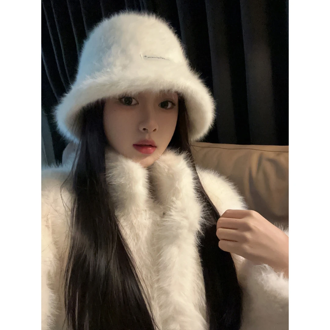 秋冬季白色渔夫帽女网红韩版时尚百搭加绒保暖大头围帽帽子女秋冬