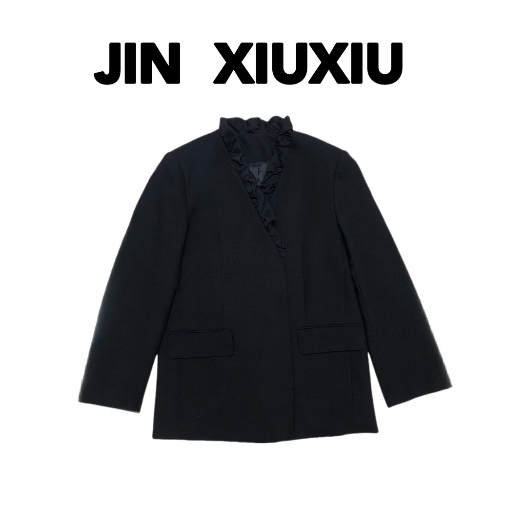 JINXIUXIU  秋冬新款百搭木耳花边韩系甜美长袖西装外套1436