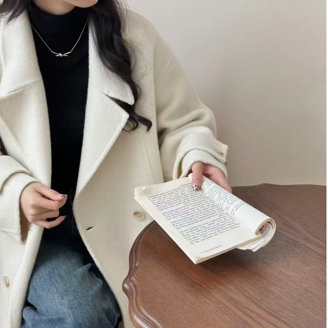 MissWen【赫本风】时尚气质大气双排扣宽松腰带款双面羊毛大衣