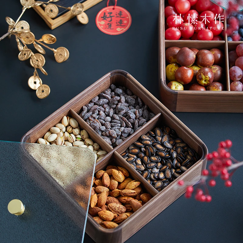 朴愫木作 餐桌盘 北美黑胡桃木 年货家用客厅储物大容量透明餐厅