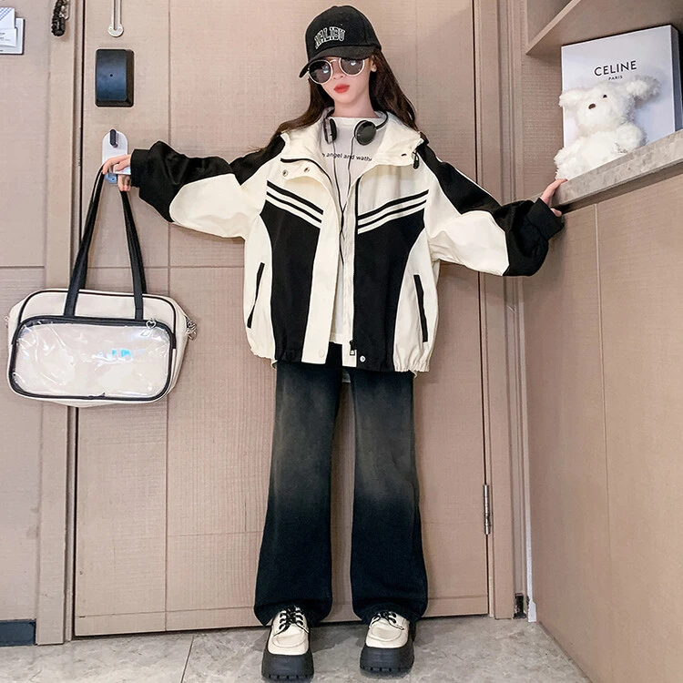 RCRX女童儿童秋冬季外套2024新款初中生女孩帅气风衣冲锋衣女生厚