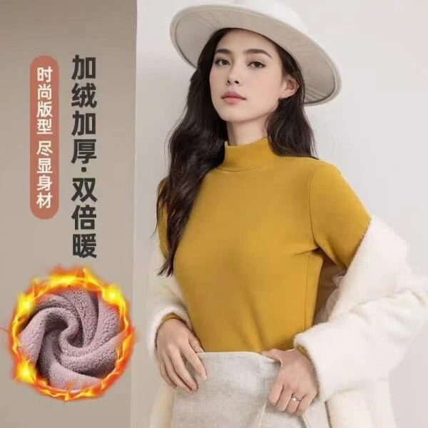 门店199！【加绒加厚半高领】韩版修身无痕超保暖奥粒绒打底衫
