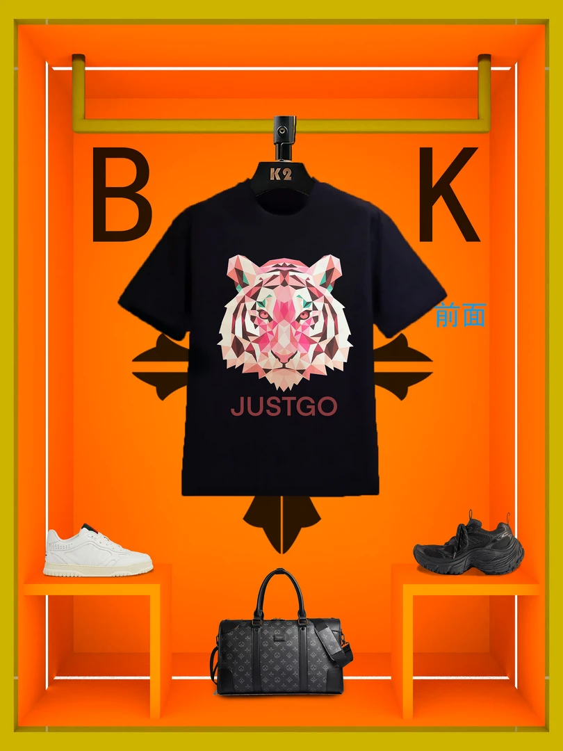 BFOFEOK【粉色虎头】夏季新款男士设计师半袖百搭时尚圆领短袖男