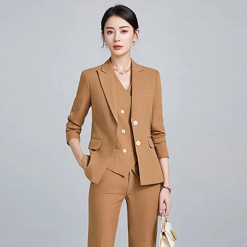 西装套装女春秋小个子气质工作服面试职业正装高端马甲西服三件套