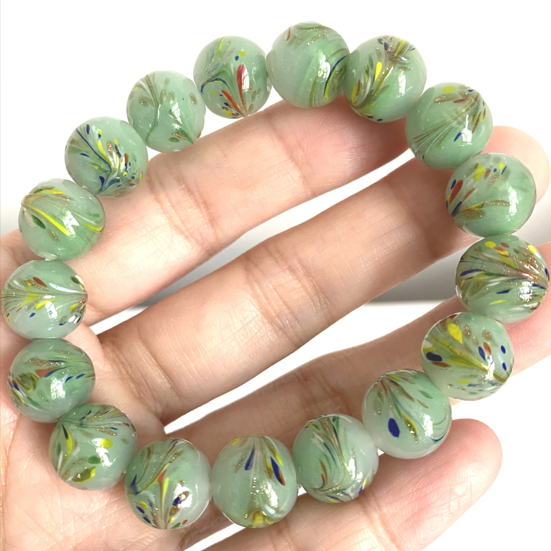 琉璃绿色凤尾手串珠子直径12mm