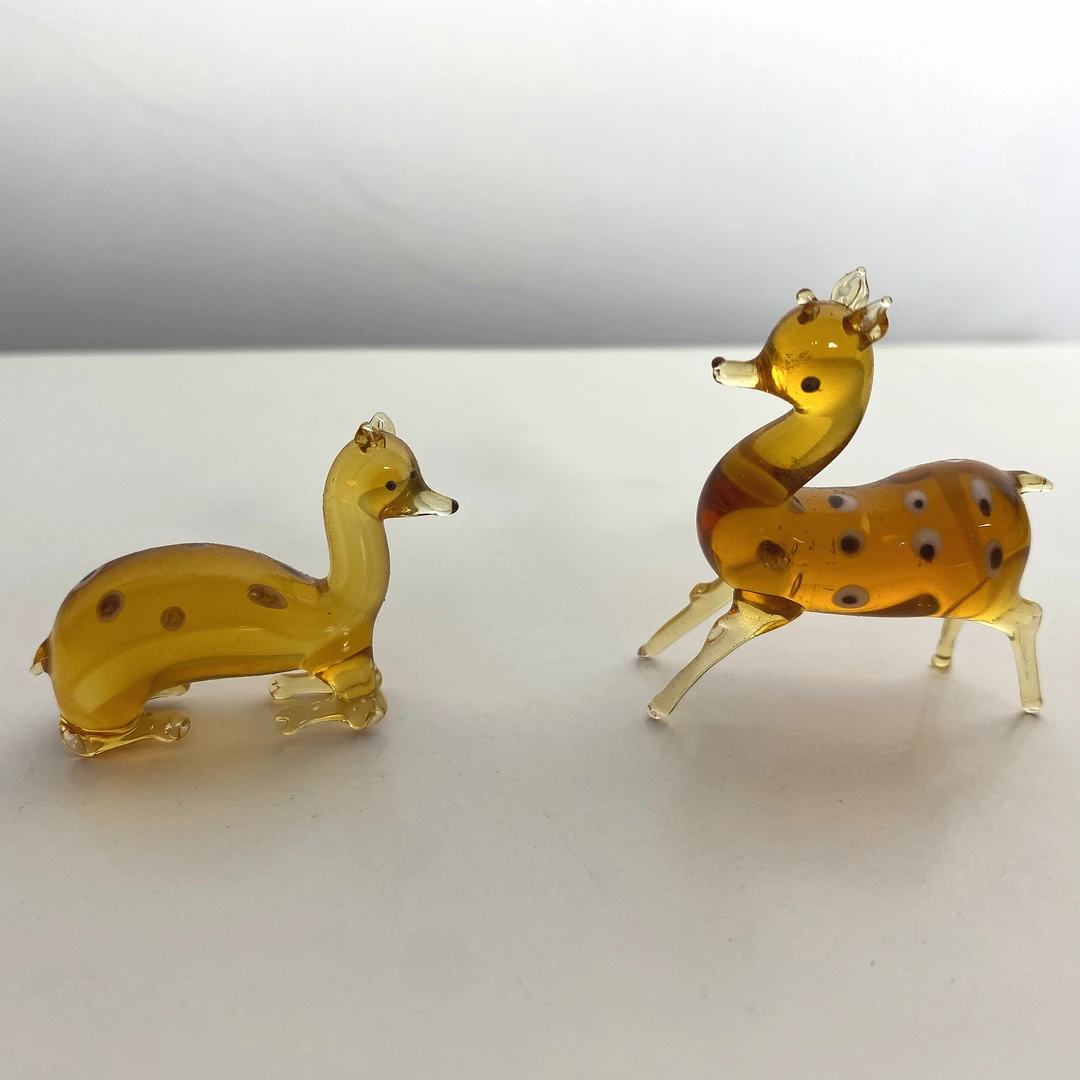 淄博博山大观园老琉璃茶色鹿小摆件一对