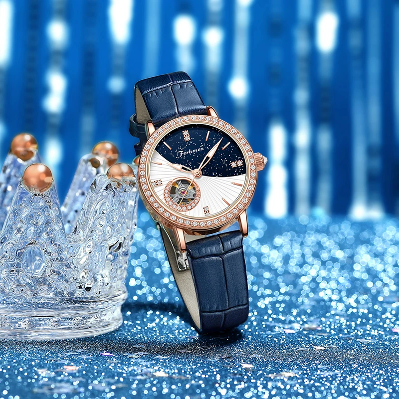 法赫曼夜曲系列满天星辰全景夜光女士机械表F6015-C