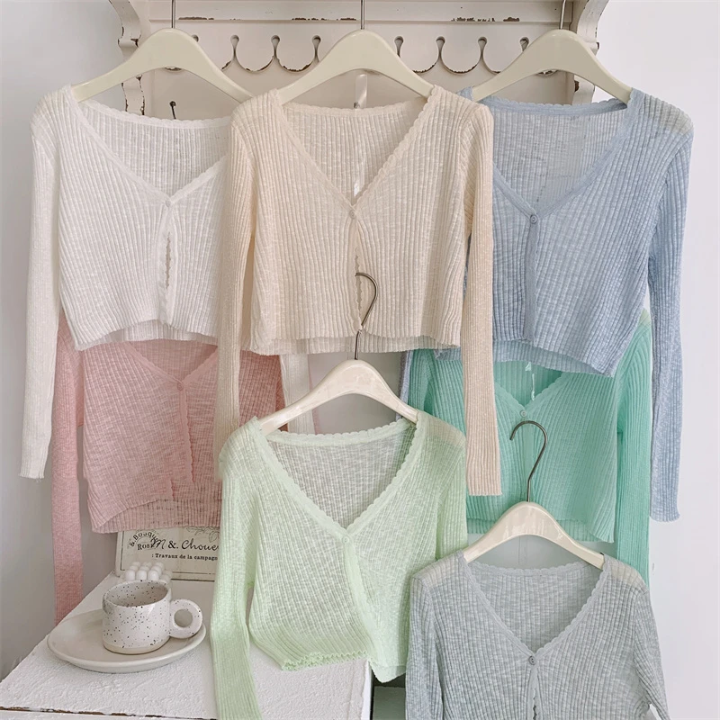 针织冰丝开衫短款长袖夏季春秋外搭空调衫防晒衣小披肩上衣女罩衫