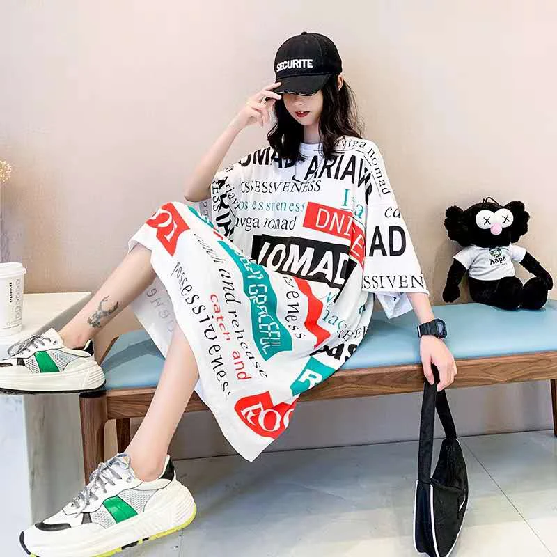NOMAD字母T裙休闲时尚百搭女夏季中长款连衣裙短袖