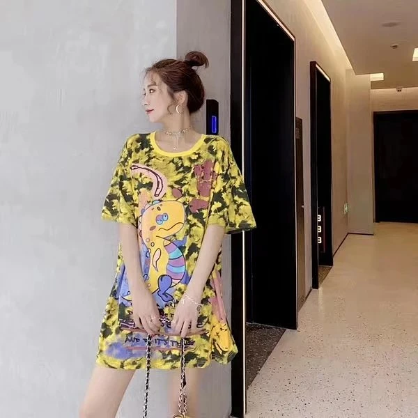 扎染恐龙T恤 宽松显瘦男女同款情侣装母子装