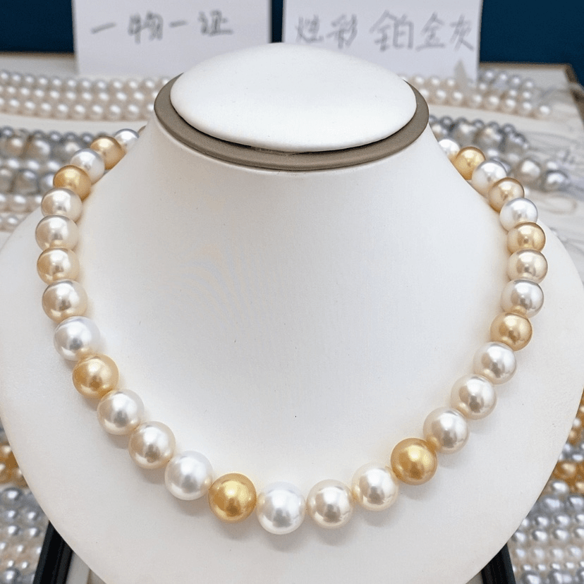 【闪购商品】海水珍珠项链未镶嵌胖*11-13.8白金混彩项链