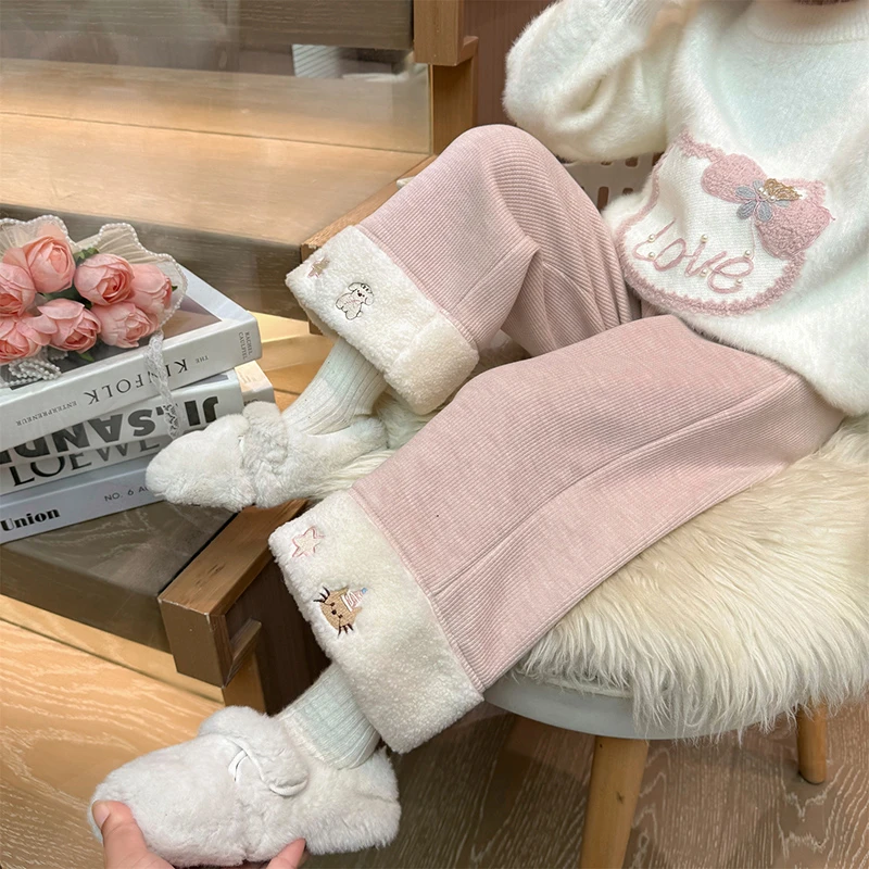 女童加厚裤子冬款韩版洋气女宝宝加绒休闲直筒裤冬季2024新款爆款