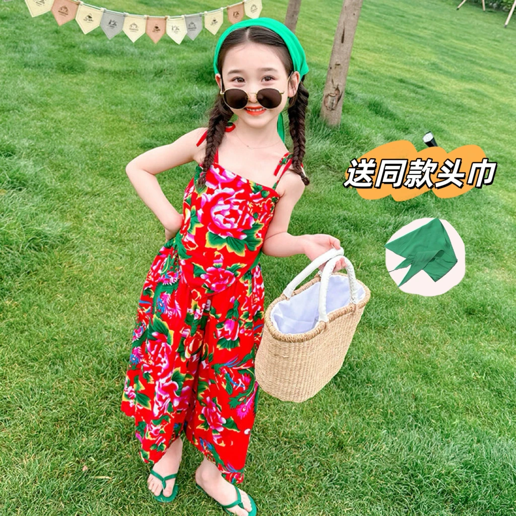 女童夏装套装东北碎花时髦吊带阔腿裤两件套网红度假儿童夏款童装