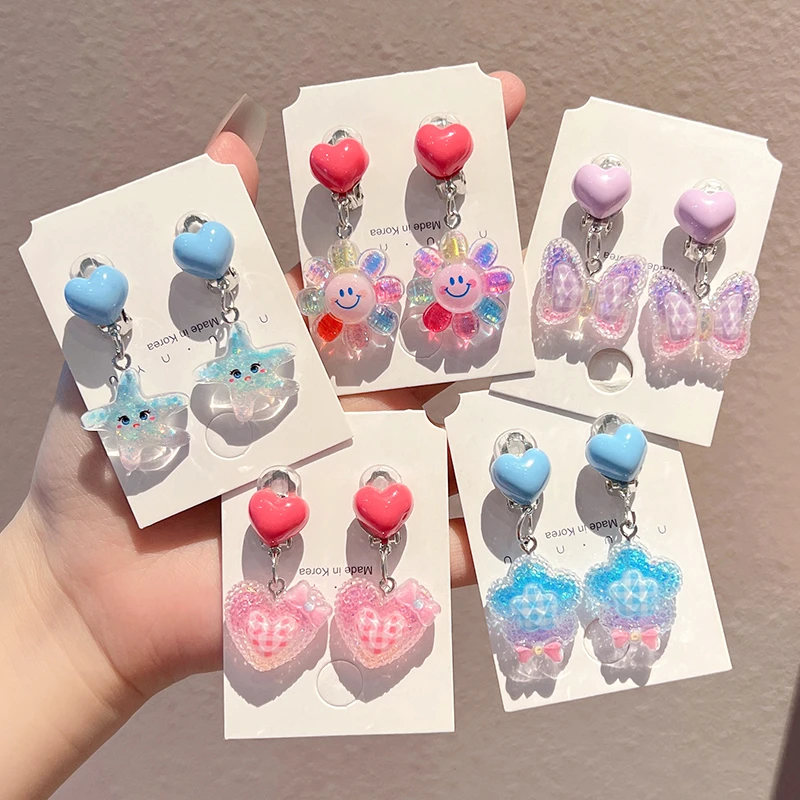 儿童耳坠宝宝爱莎公主耳夹2024新款女孩卡通耳扣女童无痛耳环饰品