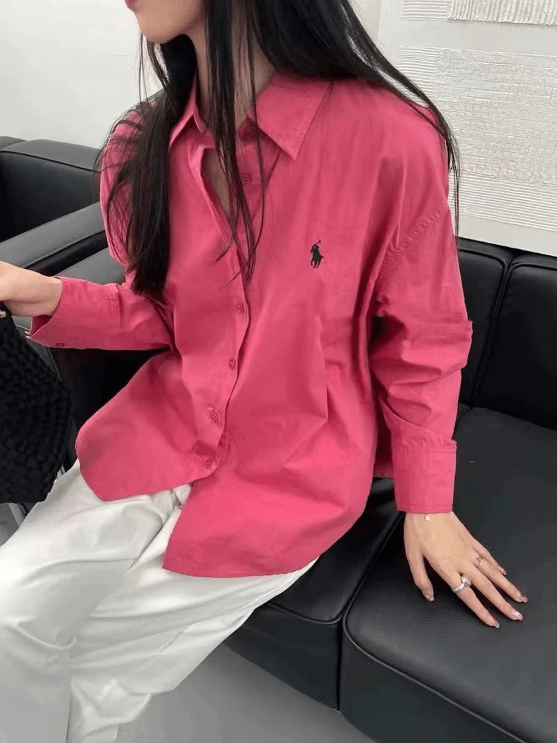 （肉总）韩版时尚刺绣小马设计感小众翻领衬衫