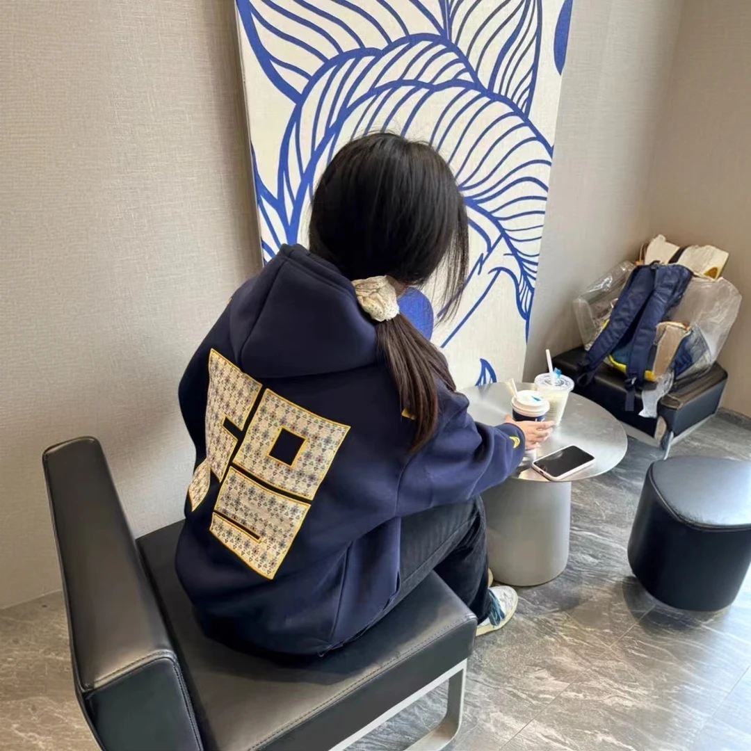 美式刺绣字母连帽卫衣女秋重磅宽松长袖情侣帽衫百搭休闲时尚春秋
