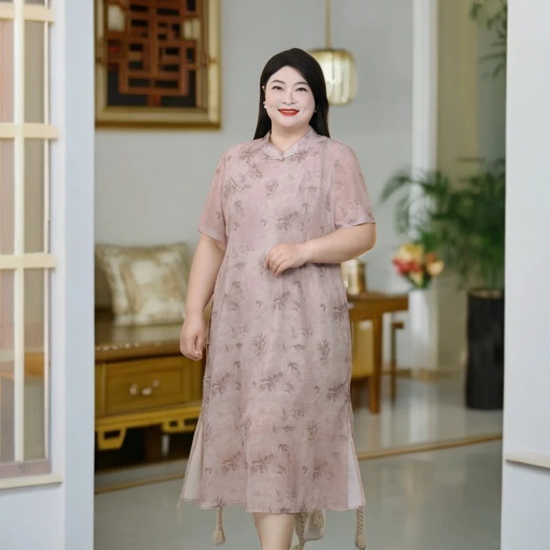 特大码女装胖妹妹旗袍改良连衣裙夏季遮肉显瘦国风裙子120-300斤