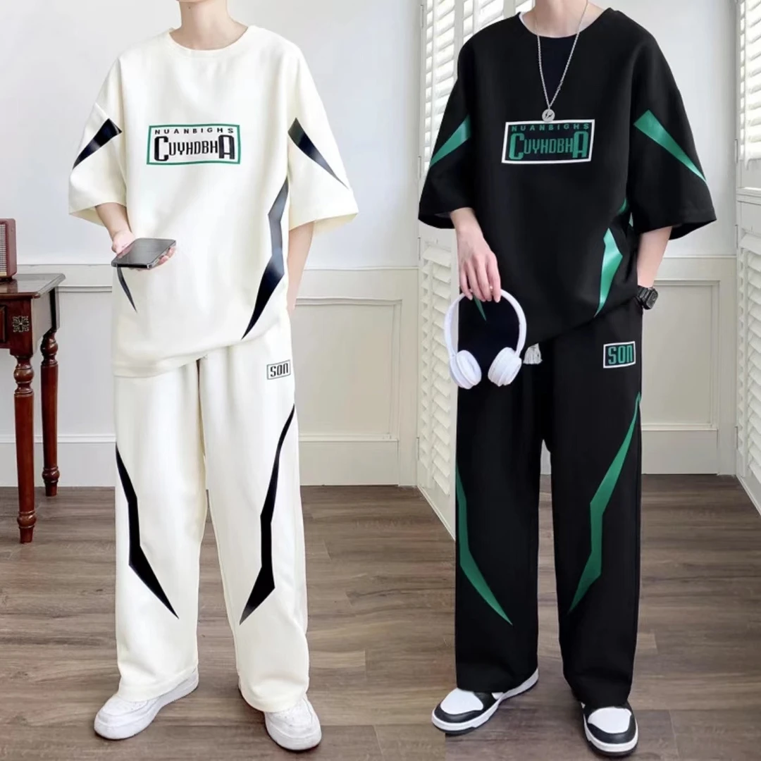 夏季青少年初中高中学生休闲运动短袖套装男时尚潮牌夏天痞帅男装