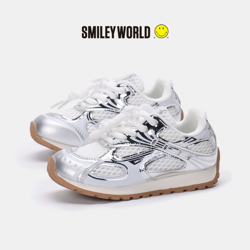 SMILEY WORLD笑脸2024春秋新款亮面透气阿甘鞋女童板鞋男童运动鞋