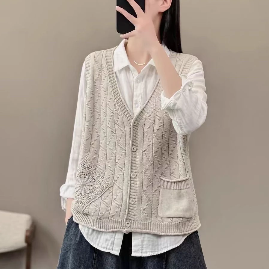 【针织棉】2023春新款文艺复古开衫短外套女时尚百搭宽松休闲上衣