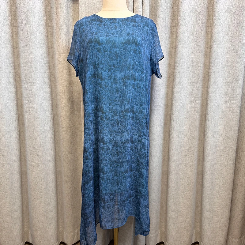 新款洋气女士宽松时尚直筒双层扎染连衣裙纱裙TZ10118