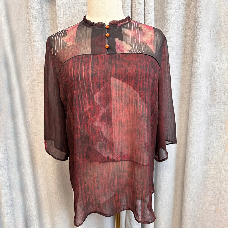 新款洋气妈妈装宽松小衫双层纱料上衣TZ1015