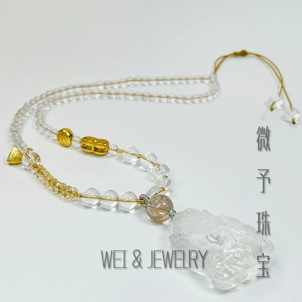 【微予珠宝】天然白水晶金钱狐精雕凤九吊坠手工气质多样性发其一