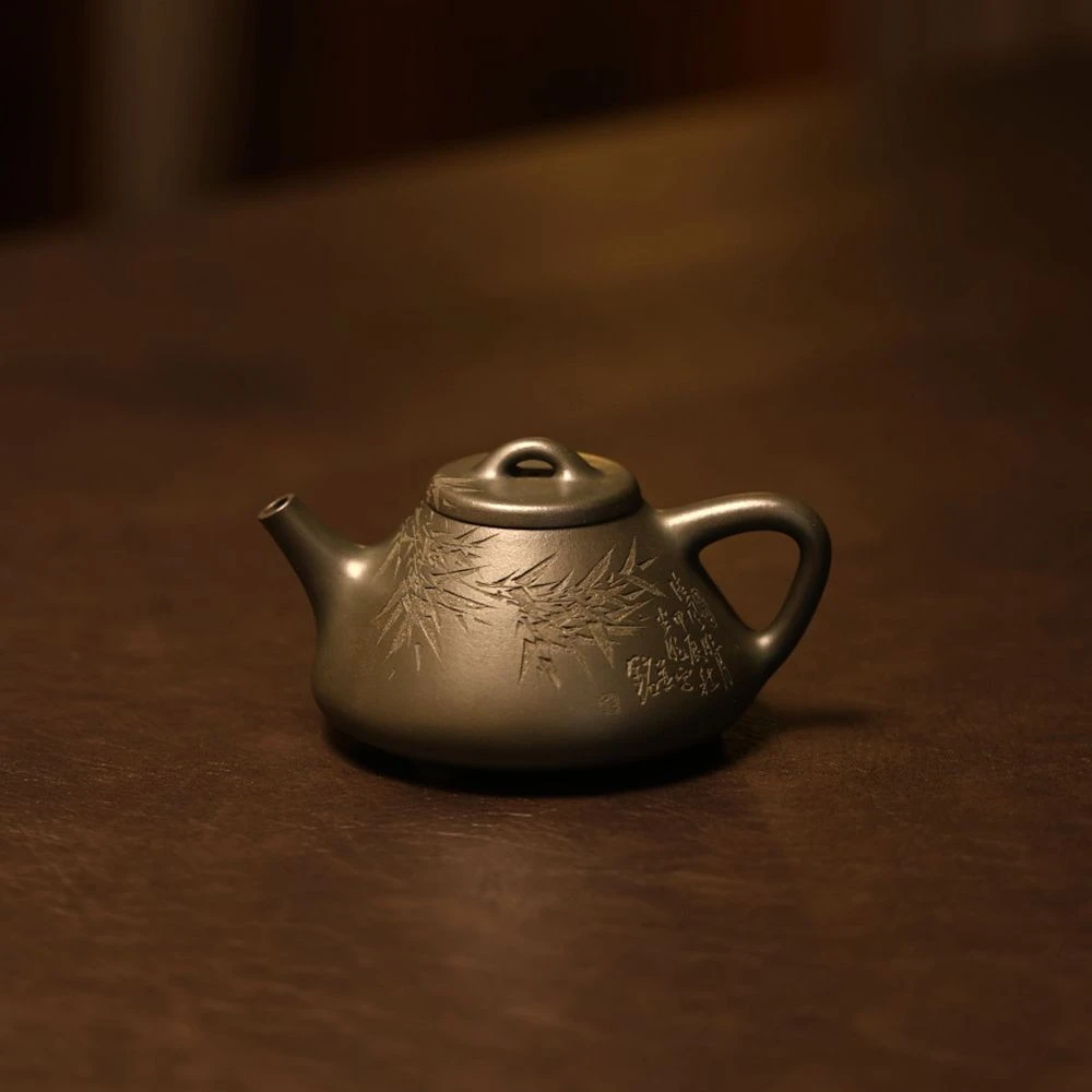 子冶石瓢 220cc 民国绿泥 许涛全手工制 黄松弟子半明装饰