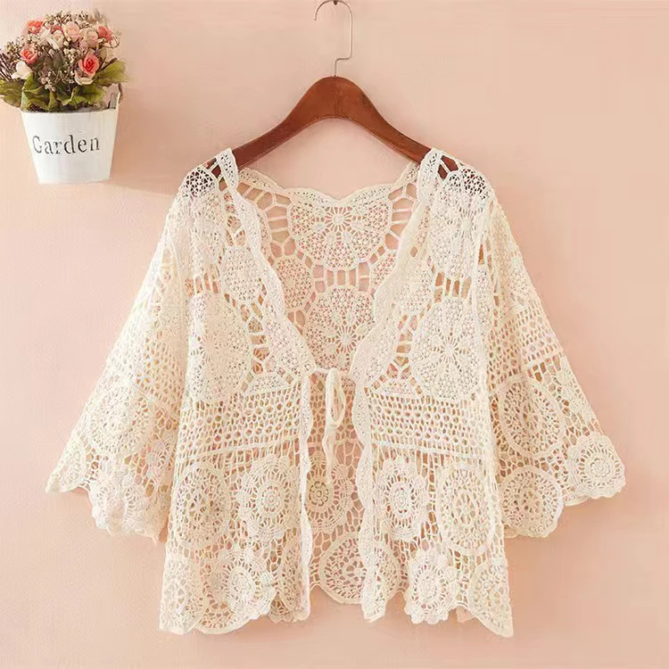 开衫2025夏季新薄款蕾丝外套女短款镂空宽松防晒披肩女外搭大码