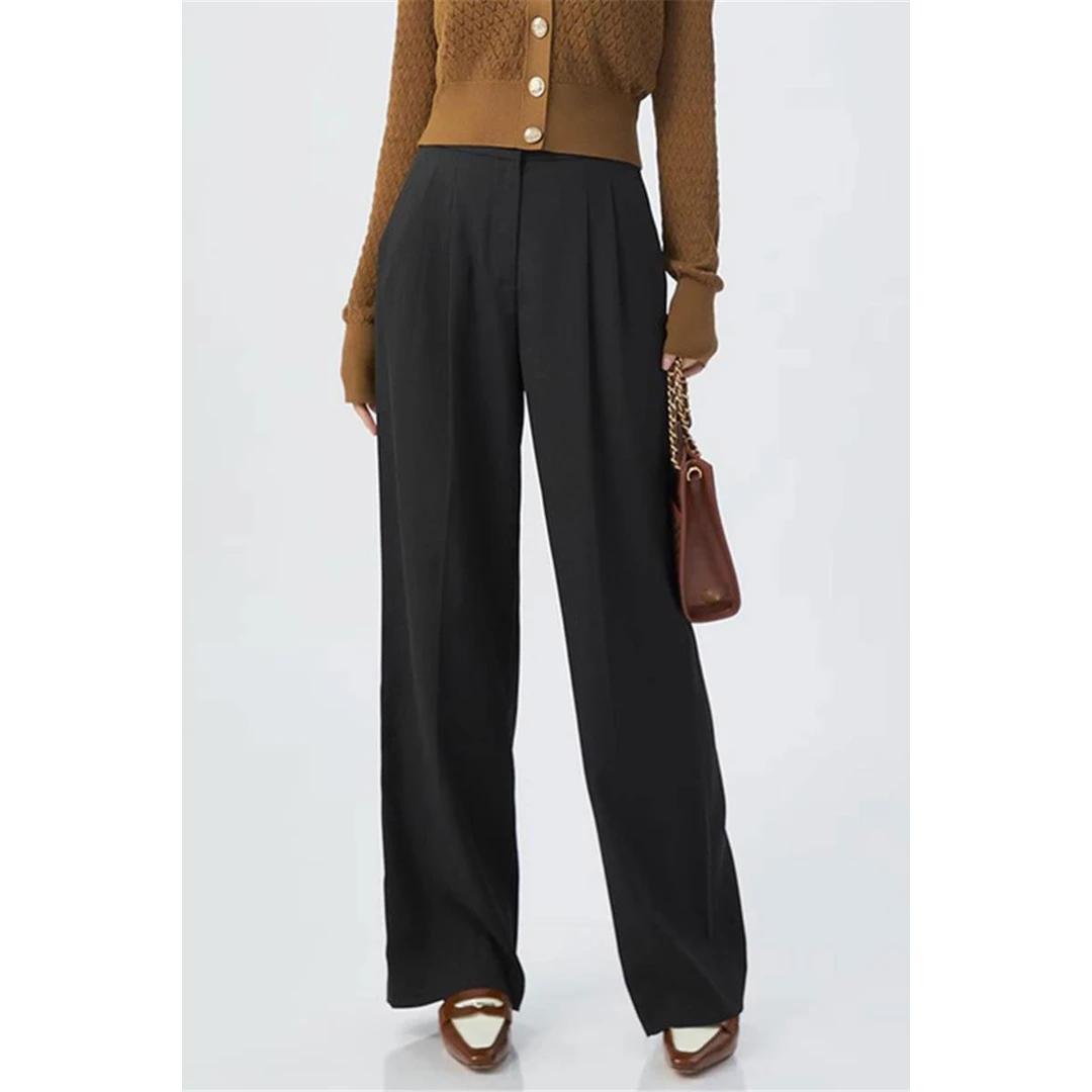 【商场同款】直筒巴黎裤高腰显瘦宽松春秋拖地阔腿休闲裤女A100267