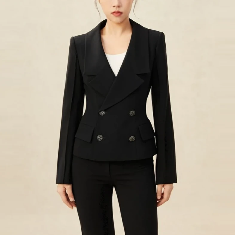【商场同款】收腰双排扣西装外套秋季新款时尚职业短款西服5400615