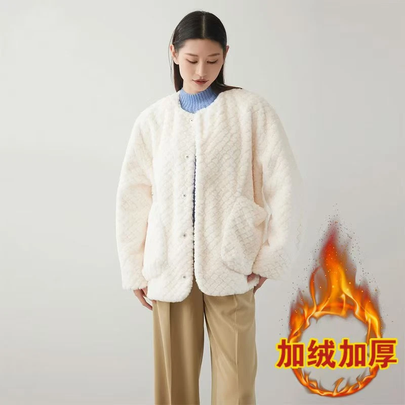 【商场同款】毛绒外套秋冬新款百搭圆领宽松气质小香风上衣5400830