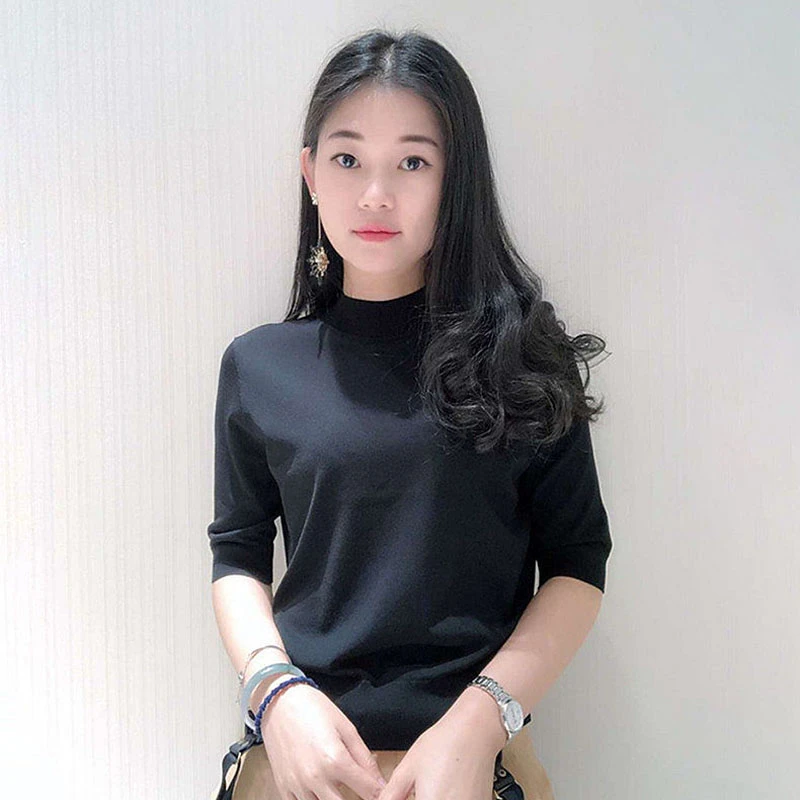 【商场同款】五分袖冰丝T恤圆领修身打底清凉纯色百搭针织衫700936