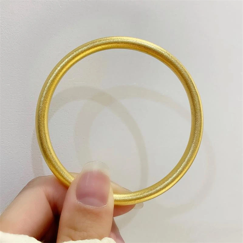 新款镀金色古法传承手镯女款实心磨砂轻奢素圈小众镯子饰品经典