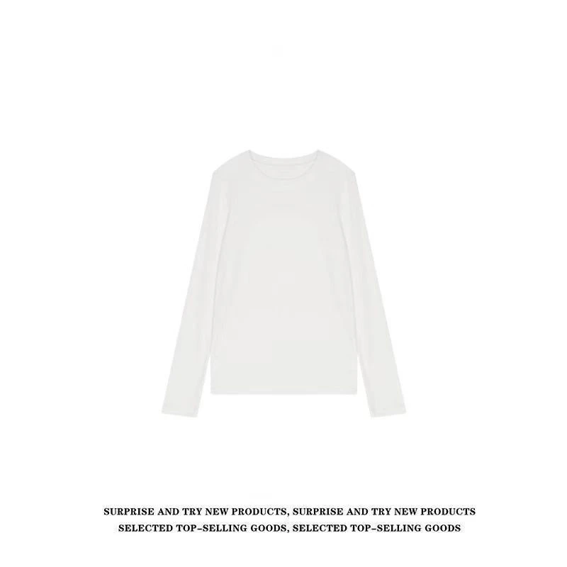【磨毛小太阳】经典白色肤感长袖极简冬季磨毛打底衫圆领T女0502